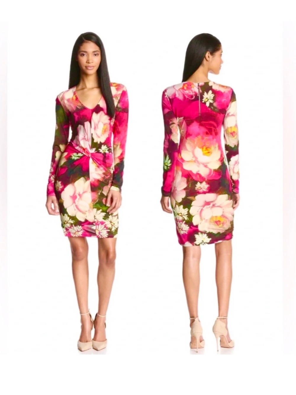 Ted Baker Tammar Long Sleeve Knotted Waist Luxury Rose Print Jersey Dress 5 US14